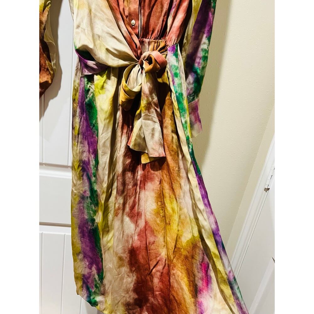 NWT❤️Anthro By Anthropologie Long-Sleeve Tie-Front Midi Shirt Dress szS - Picture 5 of 12